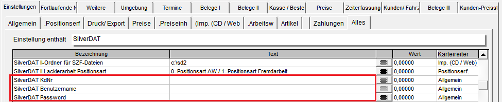 SilverDAT_online_Einstellungen